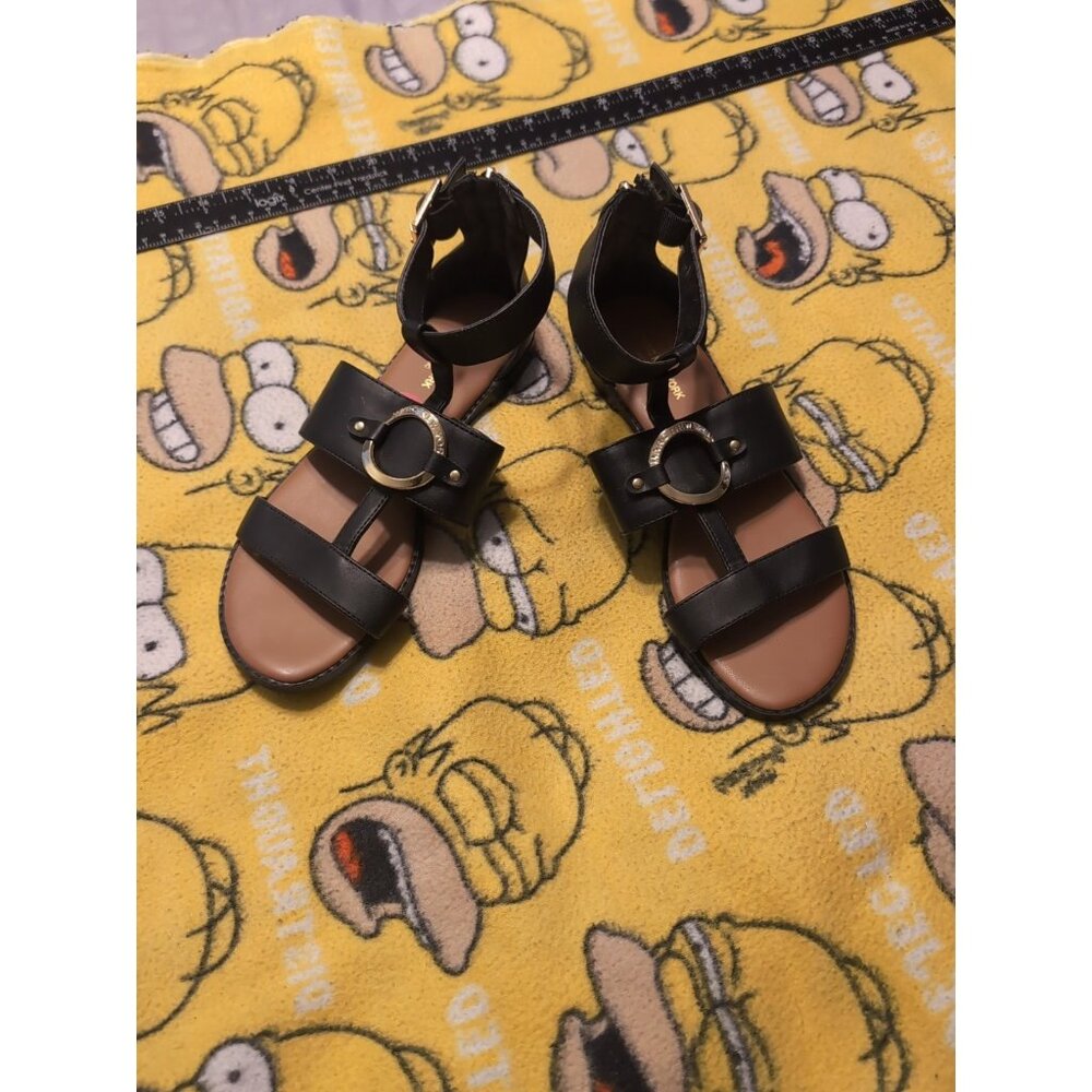 Marc New York Andrew Marc Black Strappy Flat Sandals Size 7 Zip Back